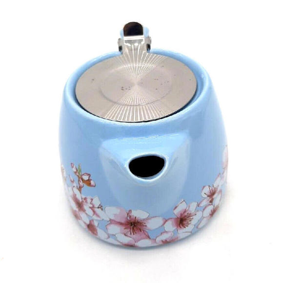 Alfred Blue Ceramic & Stainless Steel 20 Oz Pink Cherry Blossom Teapot & Infuser - Picture 5 of 8